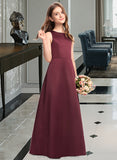 Joanne A-Line Scoop Neck Floor-Length Satin Junior Bridesmaid Dress STIP0013348