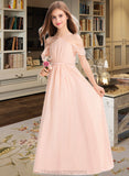 Alissa A-Line V-neck Floor-Length Chiffon Junior Bridesmaid Dress With Ruffle Bow(s) STIP0013349