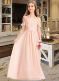 Alissa A-Line V-neck Floor-Length Chiffon Junior Bridesmaid Dress With Ruffle Bow(s) STIP0013349