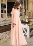 Alissa A-Line V-neck Floor-Length Chiffon Junior Bridesmaid Dress With Ruffle Bow(s) STIP0013349