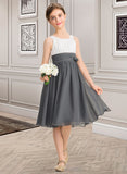 Mimi A-Line Scoop Neck Knee-Length Chiffon Junior Bridesmaid Dress With Ruffle Flower(s) STIP0013350