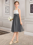 Mimi A-Line Scoop Neck Knee-Length Chiffon Junior Bridesmaid Dress With Ruffle Flower(s) STIP0013350