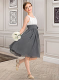 Mimi A-Line Scoop Neck Knee-Length Chiffon Junior Bridesmaid Dress With Ruffle Flower(s) STIP0013350