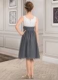 Mimi A-Line Scoop Neck Knee-Length Chiffon Junior Bridesmaid Dress With Ruffle Flower(s) STIP0013350