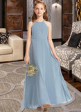 Jadyn A-Line Scoop Neck Floor-Length Chiffon Junior Bridesmaid Dress With Ruffle STIP0013353