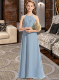 Jadyn A-Line Scoop Neck Floor-Length Chiffon Junior Bridesmaid Dress With Ruffle STIP0013353