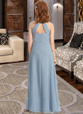 Jadyn A-Line Scoop Neck Floor-Length Chiffon Junior Bridesmaid Dress With Ruffle STIP0013353