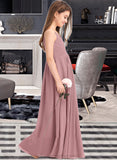 Salome A-Line V-neck Floor-Length Chiffon Junior Bridesmaid Dress With Ruffle STIP0013354