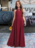 Frida A-Line Scoop Neck Floor-Length Chiffon Junior Bridesmaid Dress STIP0013357