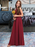 Frida A-Line Scoop Neck Floor-Length Chiffon Junior Bridesmaid Dress STIP0013357