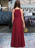 Frida A-Line Scoop Neck Floor-Length Chiffon Junior Bridesmaid Dress STIP0013357