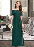 Haylee A-Line Off-the-Shoulder Floor-Length Chiffon Junior Bridesmaid Dress With Bow(s) STIP0013359