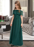 Haylee A-Line Off-the-Shoulder Floor-Length Chiffon Junior Bridesmaid Dress With Bow(s) STIP0013359