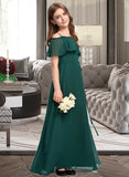 Haylee A-Line Off-the-Shoulder Floor-Length Chiffon Junior Bridesmaid Dress With Bow(s) STIP0013359