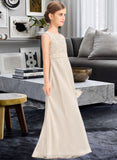 Jemima A-Line Scoop Neck Floor-Length Chiffon Lace Junior Bridesmaid Dress With Ruffle STIP0013360