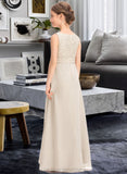 Jemima A-Line Scoop Neck Floor-Length Chiffon Lace Junior Bridesmaid Dress With Ruffle STIP0013360