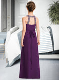 Natalee A-Line Scoop Neck Floor-Length Chiffon Junior Bridesmaid Dress With Beading Bow(s) STIP0013361