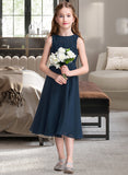 Estrella A-Line Scoop Neck Tea-Length Chiffon Junior Bridesmaid Dress With Ruffle STIP0013362