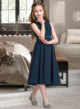 Estrella A-Line Scoop Neck Tea-Length Chiffon Junior Bridesmaid Dress With Ruffle STIP0013362