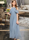 Kyla A-Line Scoop Neck Floor-Length Chiffon Junior Bridesmaid Dress With Cascading Ruffles STIP0013367