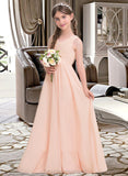 Izabelle A-Line V-neck Floor-Length Chiffon Junior Bridesmaid Dress With Ruffle STIP0013368