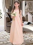 Izabelle A-Line V-neck Floor-Length Chiffon Junior Bridesmaid Dress With Ruffle STIP0013368