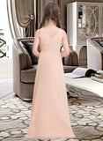 Izabelle A-Line V-neck Floor-Length Chiffon Junior Bridesmaid Dress With Ruffle STIP0013368