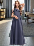 Jaslene A-Line One-Shoulder Floor-Length Chiffon Junior Bridesmaid Dress With Cascading Ruffles STIP0013370