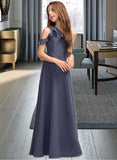 Jaslene A-Line One-Shoulder Floor-Length Chiffon Junior Bridesmaid Dress With Cascading Ruffles STIP0013370