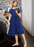 Kelly A-Line Scoop Neck Knee-Length Chiffon Junior Bridesmaid Dress With Bow(s) STIP0013372