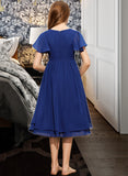 Kelly A-Line Scoop Neck Knee-Length Chiffon Junior Bridesmaid Dress With Bow(s) STIP0013372