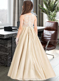 Jazlynn Ball-Gown/Princess Scoop Neck Floor-Length Satin Lace Junior Bridesmaid Dress STIP0013374