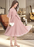 Nina A-Line Scoop Neck Knee-Length Chiffon Junior Bridesmaid Dress With Bow(s) Pleated STIP0013377