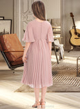 Nina A-Line Scoop Neck Knee-Length Chiffon Junior Bridesmaid Dress With Bow(s) Pleated STIP0013377