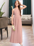 Jamie A-Line Scoop Neck Floor-Length Chiffon Junior Bridesmaid Dress With Ruffle Bow(s) STIP0013380