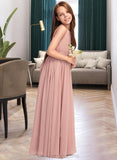 Jamie A-Line Scoop Neck Floor-Length Chiffon Junior Bridesmaid Dress With Ruffle Bow(s) STIP0013380