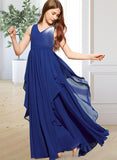 Kamila A-Line V-neck Floor-Length Chiffon Junior Bridesmaid Dress With Cascading Ruffles STIP0013381