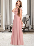 Sarai A-Line Scoop Neck Floor-Length Chiffon Junior Bridesmaid Dress With Cascading Ruffles STIP0013382