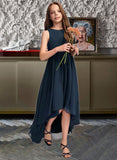 Laura A-Line Scoop Neck Asymmetrical Chiffon Junior Bridesmaid Dress STIP0013384