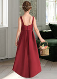 Elisabeth A-Line Scoop Neck Asymmetrical Satin Junior Bridesmaid Dress With Ruffle Pockets STIP0013385