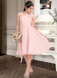 Danika A-Line V-neck Knee-Length Chiffon Junior Bridesmaid Dress With Cascading Ruffles STIP0013386