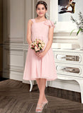 Danika A-Line V-neck Knee-Length Chiffon Junior Bridesmaid Dress With Cascading Ruffles STIP0013386