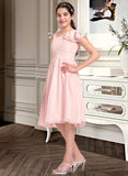 Danika A-Line V-neck Knee-Length Chiffon Junior Bridesmaid Dress With Cascading Ruffles STIP0013386