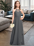 Kaleigh A-Line Scoop Neck Floor-Length Chiffon Lace Junior Bridesmaid Dress With Cascading Ruffles STIP0013389