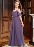 Kiley A-Line V-neck Floor-Length Chiffon Junior Bridesmaid Dress STIP0013390