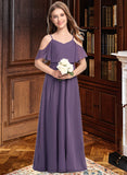 Kiley A-Line V-neck Floor-Length Chiffon Junior Bridesmaid Dress STIP0013390