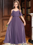 Kiley A-Line V-neck Floor-Length Chiffon Junior Bridesmaid Dress STIP0013390