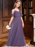 Kiley A-Line V-neck Floor-Length Chiffon Junior Bridesmaid Dress STIP0013390