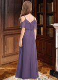 Kiley A-Line V-neck Floor-Length Chiffon Junior Bridesmaid Dress STIP0013390