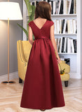 Amiah A-Line Scoop Neck Floor-Length Satin Junior Bridesmaid Dress With Bow(s) Pockets STIP0013391